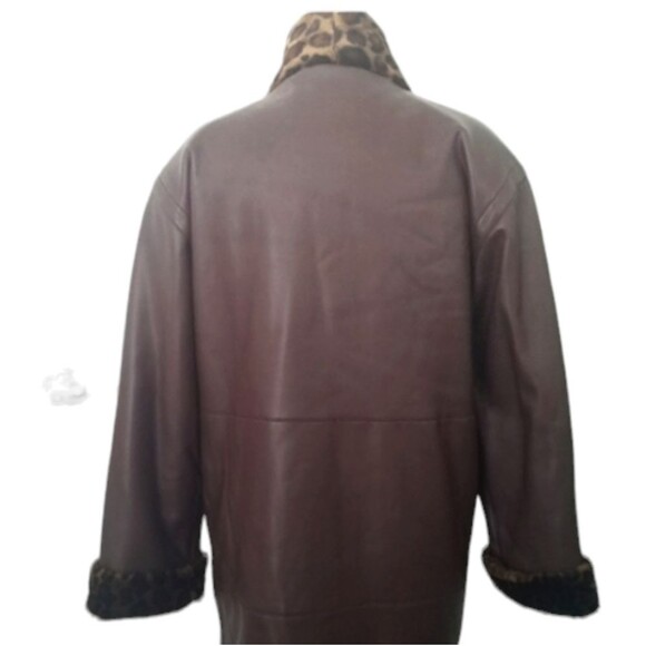 Leopard Trim Vegan Leather Quilted Lining Brown Animal Print Car Coat Sz… - Picture 5 of 10